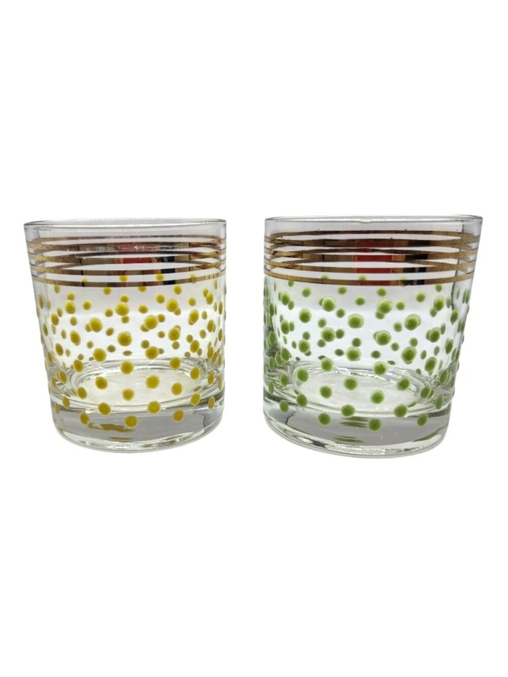 Vtg Federal Glass Polka Dot Low ball Glasses Gold trim MCM Set of 2 - Picture 2 of 8